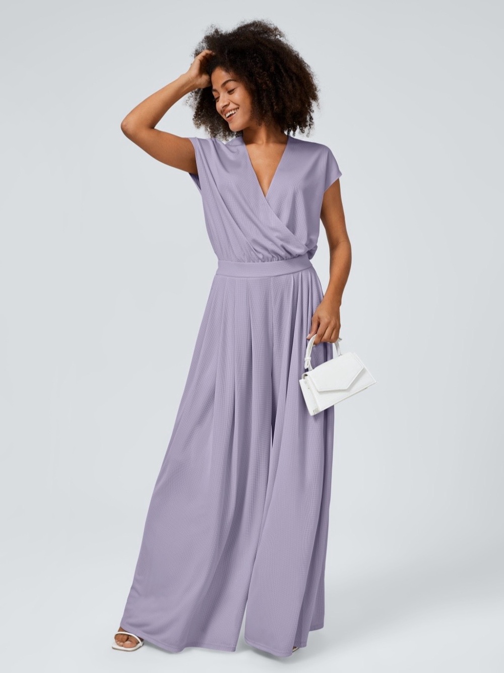 NWT Halara Lavender Faux Wrap Wide Leg Jumpsuit XL